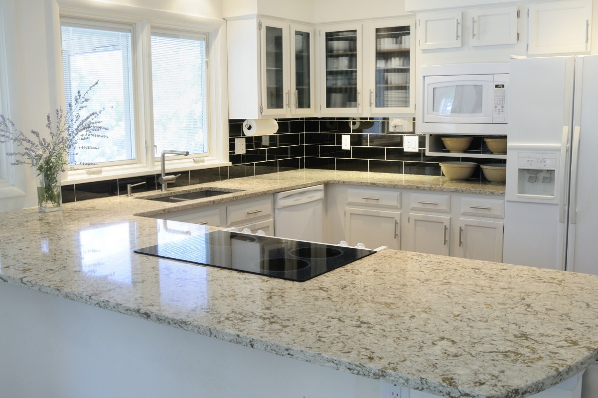 white granite kitchen tops