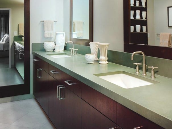 Bathroom with two elegant sinks and mirrors on the wall