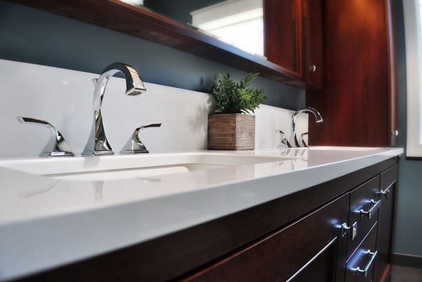 Quartz bathroom countertop with double sinks